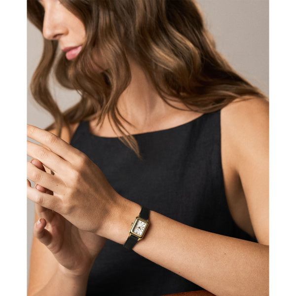 Montre femme Fossil Raquel ES5470 – cadran blanc bracelet cuir noir – vue 4
