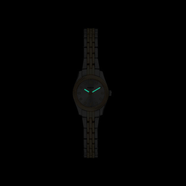 Montre femme Fossil Scarlette ES5473 – cadran argenté bracelet acier inoxydable bicolore – vue 5