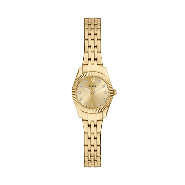 Montre femme Fossil Scarlette ES5474 – cadran doré bracelet acier inoxydable doré – vue de face