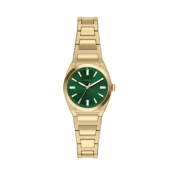 Montre femme Fossil Everett ES5493 – cadran vert bracelet acier inoxydable doré – vue de face