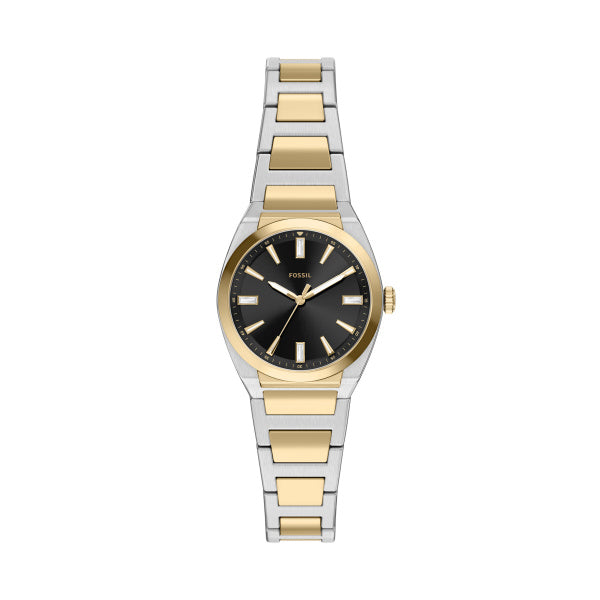 Montre femme Fossil Everett ES5495 – cadran noir bracelet acier inoxydable bicolore – vue de face