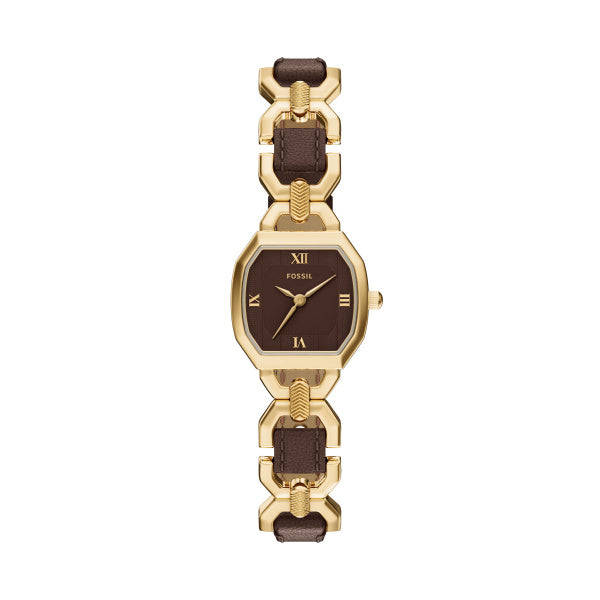 Montre femme Fossil Harlow ES5497 – cadran marron bracelet cuir multicolore – vue de face