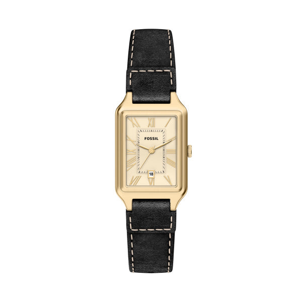 Montre femme Fossil Raquel ES5505 – cadran crème bracelet cuir noir – vue de face