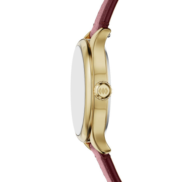 Montre femme Fossil Gilmore ES5510 – cadran argenté bracelet cuir rouge – vue 3