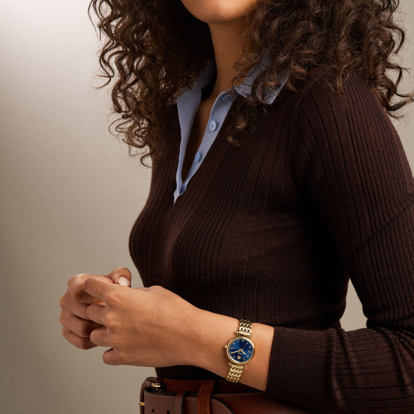 Montre femme Fossil Carlie ES5521 – cadran bleu bracelet acier inoxydable doré – vue 4