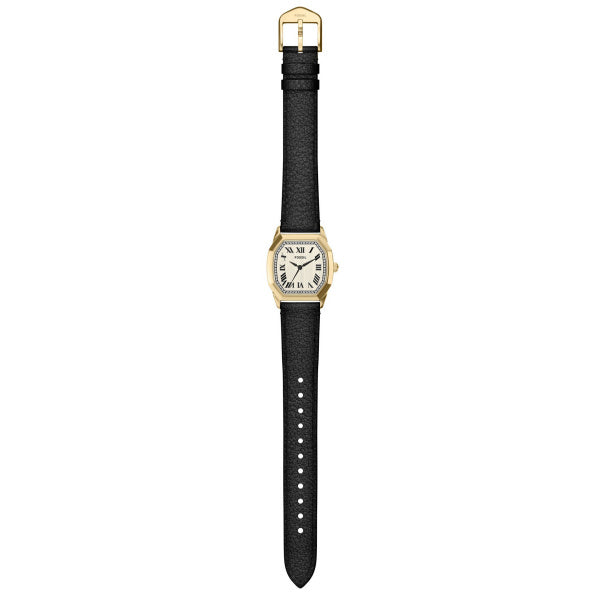 Montre femme Fossil Harlow ES5526SET – cadran crème bracelet cuir noir – vue 4