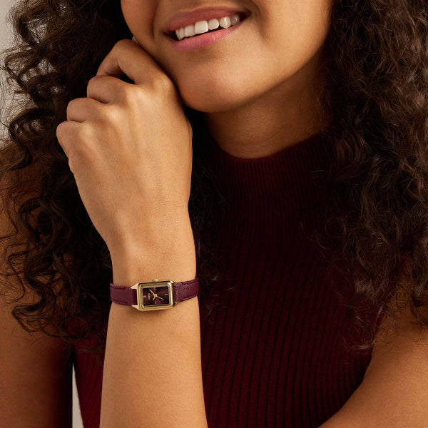 Montre femme Fossil Raquel ES5530 – cadran rouge bracelet cuir rouge – vue 4