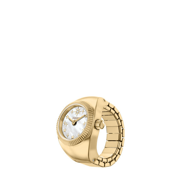 Montre femme Fossil Watch Ring ES5535 – cadran nacre bracelet acier inoxydable doré – vue de face