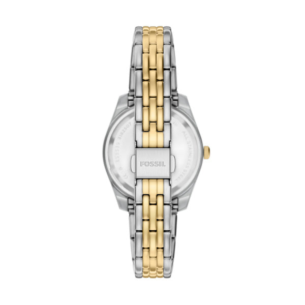 Montre femme Fossil Scarlette ES5539 – cadran marron bracelet acier inoxydable bicolore – vue 2