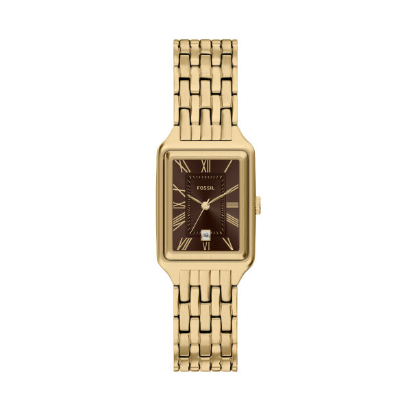 Montre femme Fossil Raquel ES5540 – cadran marron bracelet acier inoxydable doré – vue de face