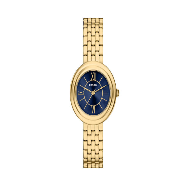 Montre femme Fossil Sloan ES5545 – cadran bleu bracelet acier inoxydable doré – vue de face