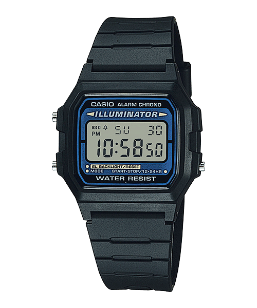 Collection Timeless - F-105W-1AWYEF - Montre Casio – boîtier en résine noire, écran numérique, bracelet en résine noir – vue de face