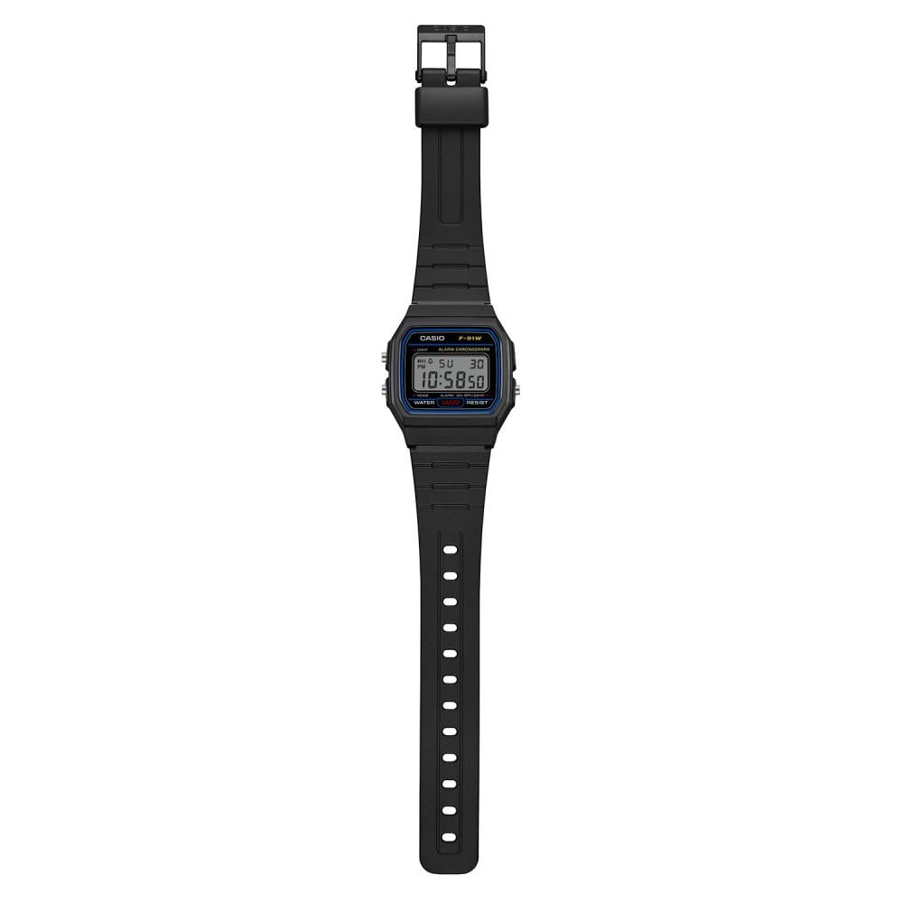 Collection Timeless - F-91W-1YEG - Montre Casio – boîtier carré en résine noire, écran LCD, bracelet en résine noir – vue 6
