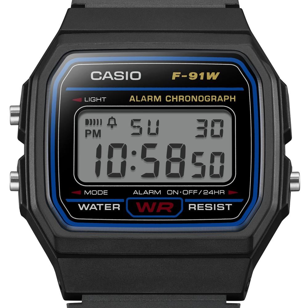 Collection Timeless - F-91W-1YEG - Montre Casio – boîtier carré en résine noire, écran LCD, bracelet en résine noir – vue 7