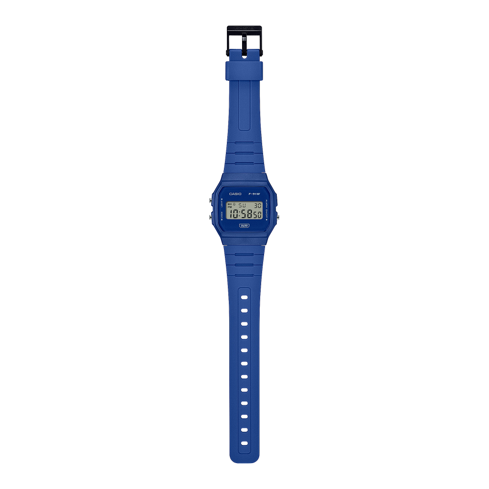 Collection Timeless - F-91WB-2A1EF - Montre Casio – boîtier en résine biosourcée bleue, écran LCD, bracelet en résine bio bleu – vue 3
