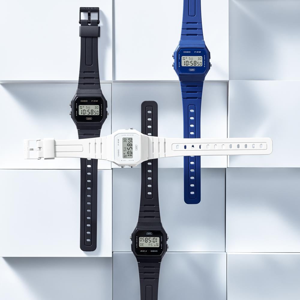 Collection Timeless - F-91WB-2A1EF - Montre Casio – boîtier en résine biosourcée bleue, écran LCD, bracelet en résine bio bleu – vue 2
