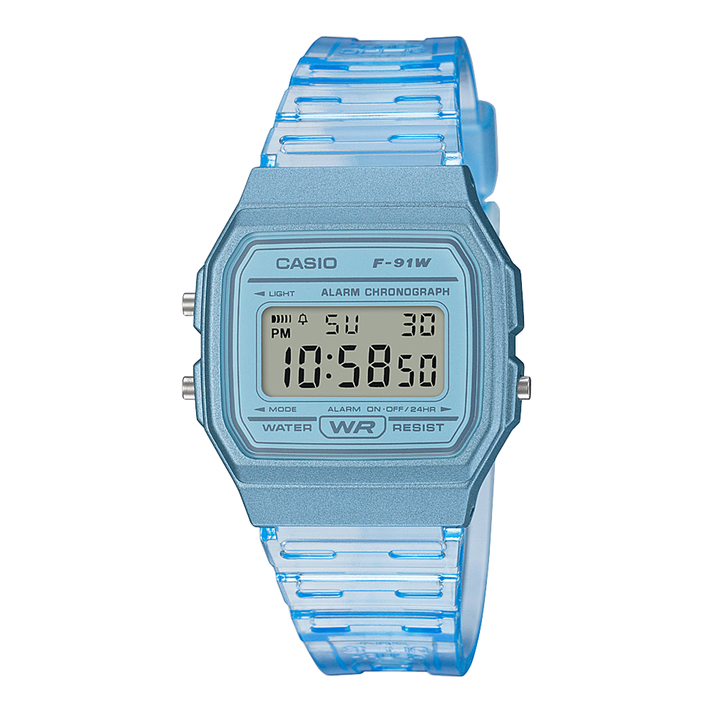 Collection Timeless - F-91WS-2EF - Montre Casio – boîtier en résine bleue, écran LCD, bracelet en résine bleu – vue de face