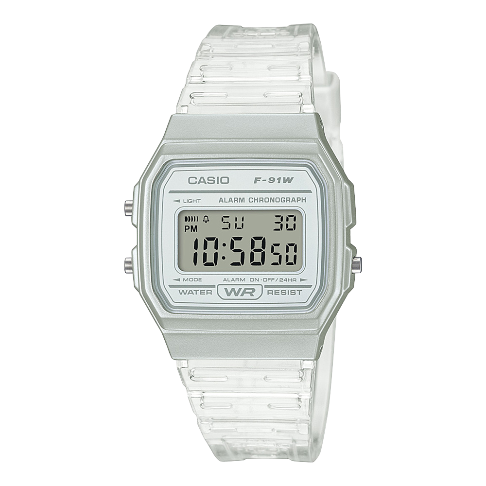 Collection Timeless - F-91WS-7EF - Montre Casio – boîtier en résine blanche, écran LCD, bracelet en résine blanc – vue de face