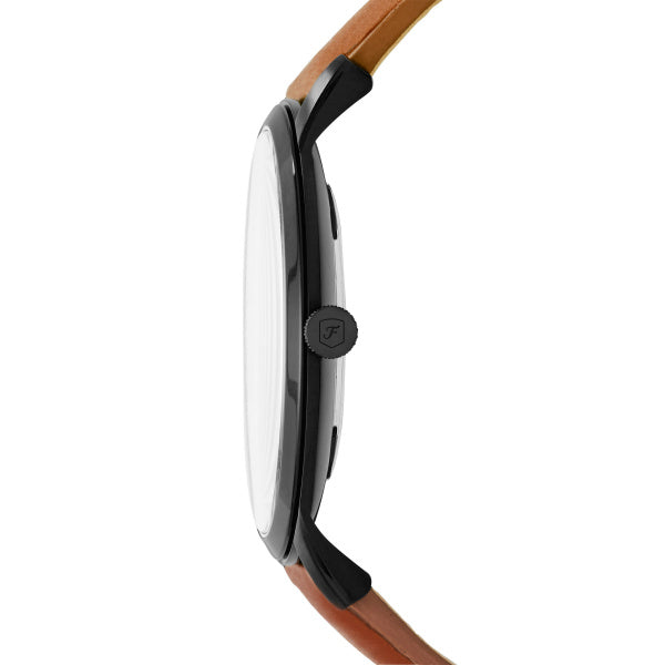 Montre homme Fossil Minimalist FS5305 – cadran noir bracelet cuir marron – vue 2