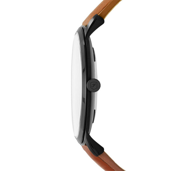 Montre homme Fossil Minimalist FS5305 – cadran noir bracelet cuir marron – vue 4