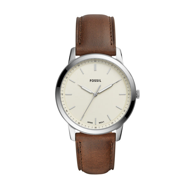 Montre homme Fossil The Minimalist FS5439 – cadran crème bracelet cuir marron – vue de face