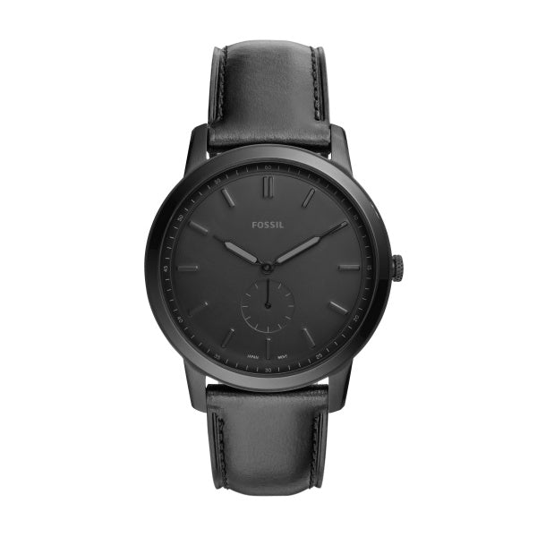 Montre homme Fossil The Minimalist Mono FS5447 – cadran noir bracelet cuir noir – vue de face