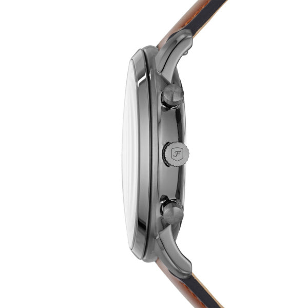 Montre homme Fossil Smoked Amber FS5512 – cadran gris bracelet cuir marron – vue 5