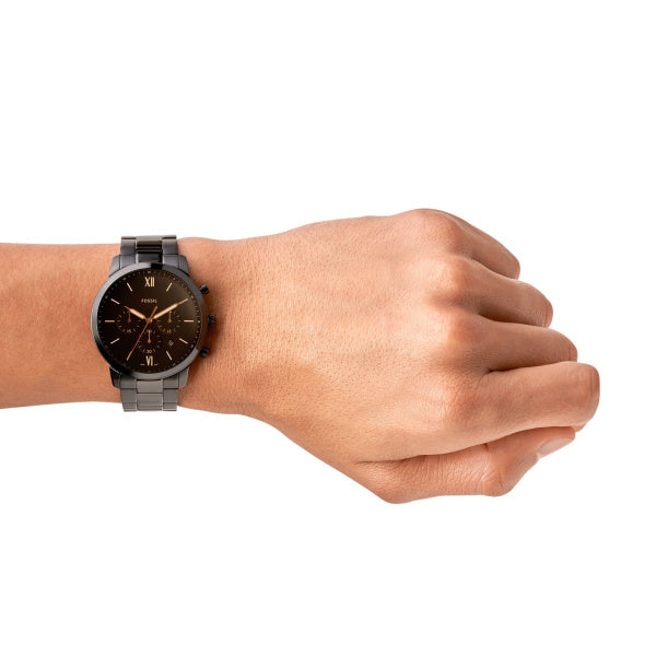 Montre homme Fossil Amber Crystal FS5525 – cadran noir bracelet acier inoxydable noir – vue 4
