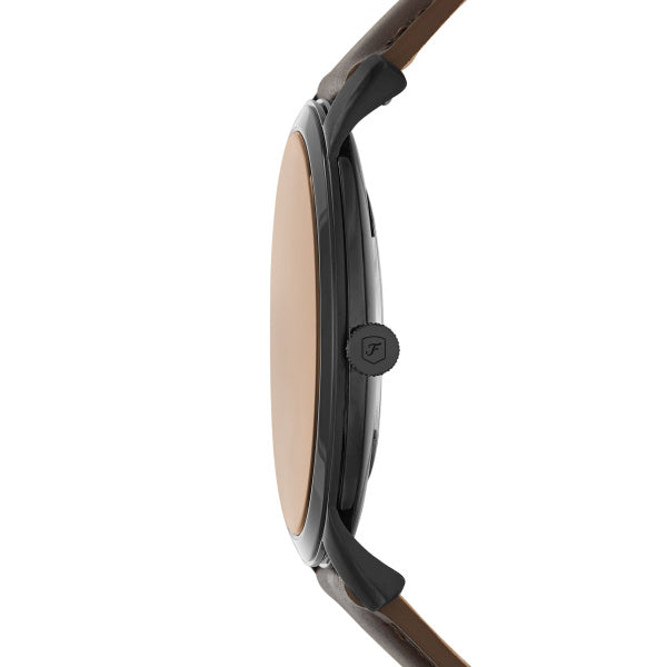 Montre homme Fossil Amber Crystal FS5551 – cadran noir bracelet cuir marron – vue 3