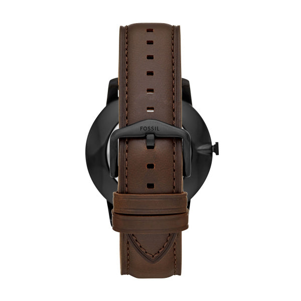 Montre homme Fossil Amber Crystal FS5551 – cadran noir bracelet cuir marron – vue 2
