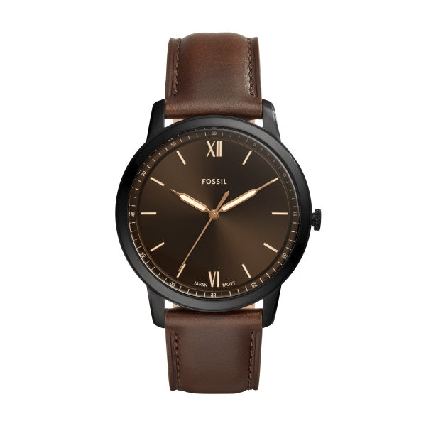 Montre homme Fossil Amber Crystal FS5551 – cadran noir bracelet cuir marron – vue de face