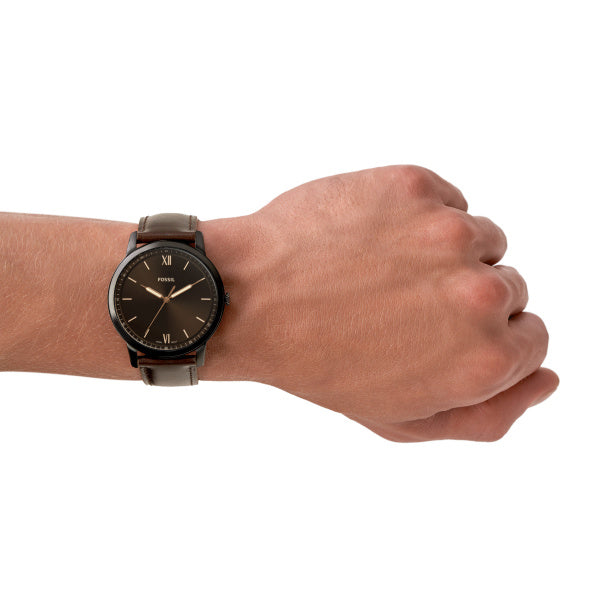 Montre homme Fossil Amber Crystal FS5551 – cadran noir bracelet cuir marron – vue 4