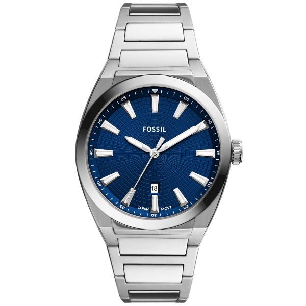 Montre homme Fossil Everett FS5822 – cadran bleu bracelet acier inoxydable argenté – vue 5
