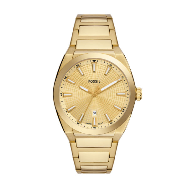 Montre homme Fossil Everett FS5965 – cadran doré bracelet acier inoxydable doré – vue de face