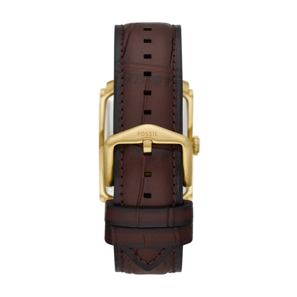 Montre homme Fossil Carraway FS6011 – cadran argenté bracelet cuir Pro-Planet marron – vue 2