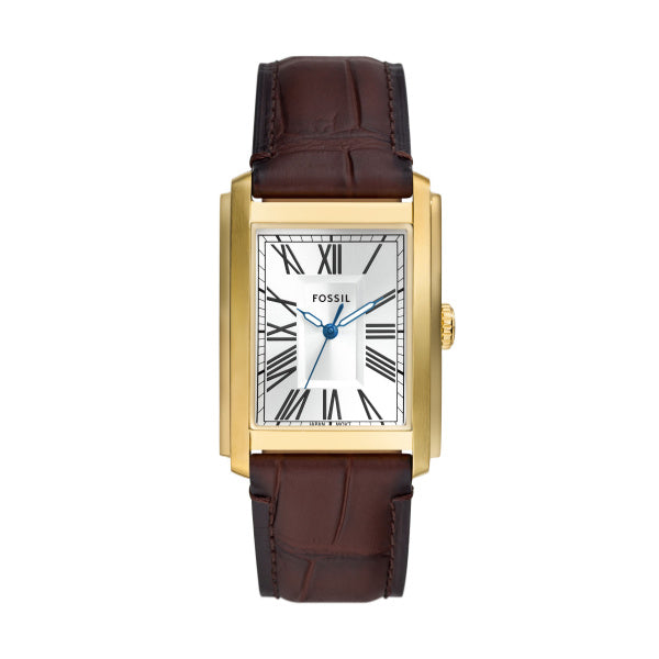 Montre homme Fossil Carraway FS6011 – cadran argenté bracelet cuir Pro-Planet marron – vue de face