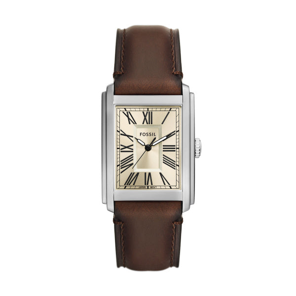 Montre homme Fossil Carraway FS6012 – cadran crème bracelet cuir Pro-Planet marron – vue de face