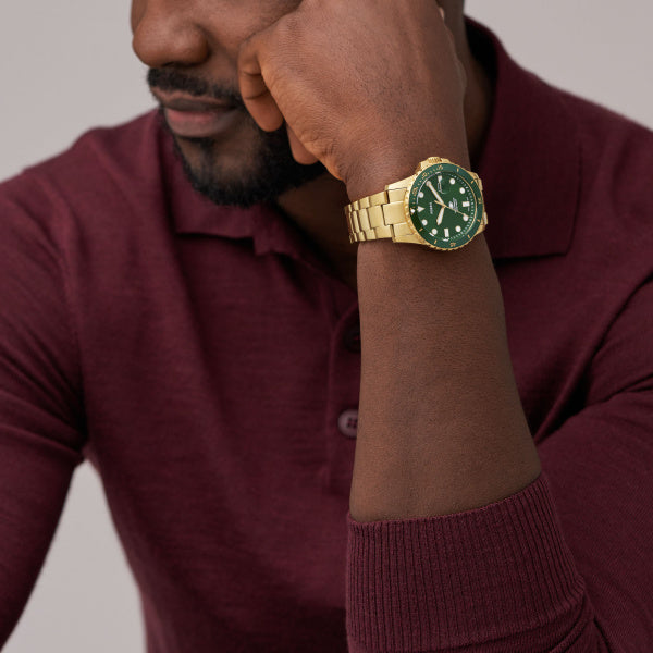 Montre homme Fossil Fossil Blue FS6030 – cadran vert bracelet acier inoxydable doré – vue 4