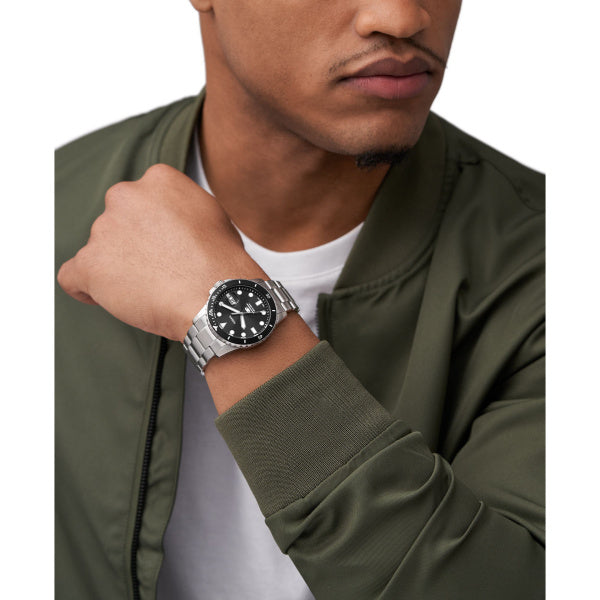 Montre homme Fossil Fossil Blue FS6032 – cadran noir bracelet acier inoxydable argenté – vue 4