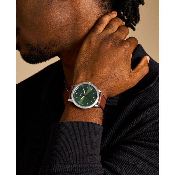 Montre homme Fossil Minimalist FS6094 – cadran vert bracelet cuir marron – vue 5