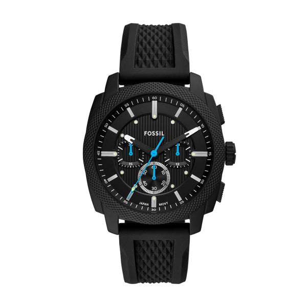 Montre homme Fossil Machine FS6099 – cadran noir bracelet silicone noir – vue de face