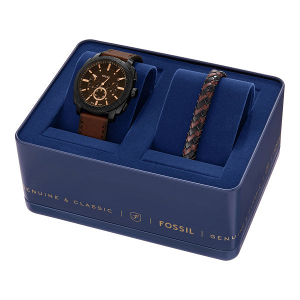 Montre homme Fossil Machine FS6102SET – cadran noir bracelet cuir marron – vue 5