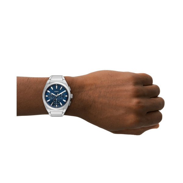 Montre homme Fossil Everett FS6104 – cadran bleu bracelet acier inoxydable argenté – vue 5