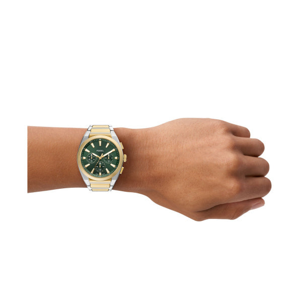 Montre homme Fossil Everett FS6106 – cadran vert bracelet acier inoxydable bicolore – vue 4