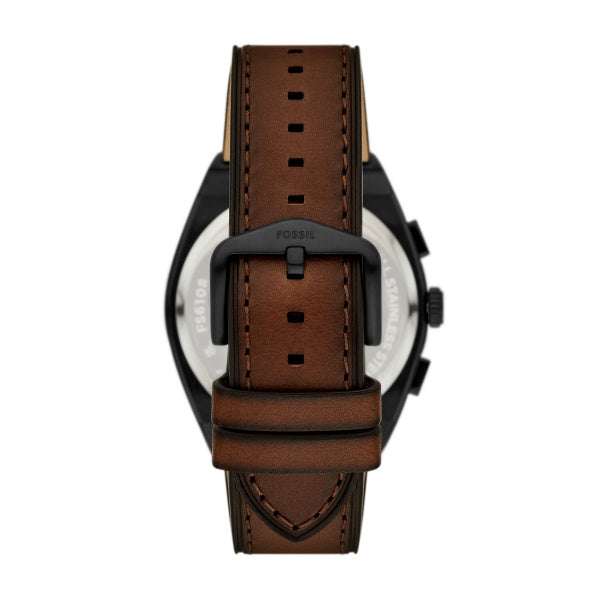 Montre homme Fossil Everett FS6108 – cadran noir bracelet cuir marron – vue 2