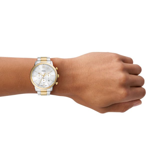 Montre homme Fossil Neutra FS6112 – cadran argenté bracelet acier inoxydable bicolore – vue 4