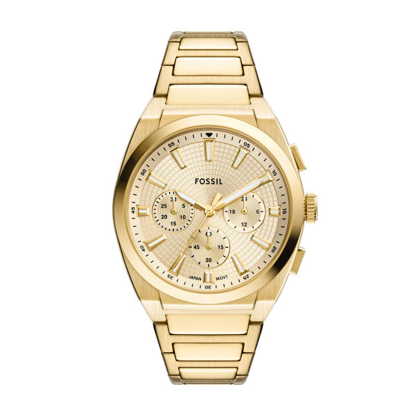 Montre homme Fossil Everett FS6119 – cadran doré bracelet acier inoxydable doré – vue de face