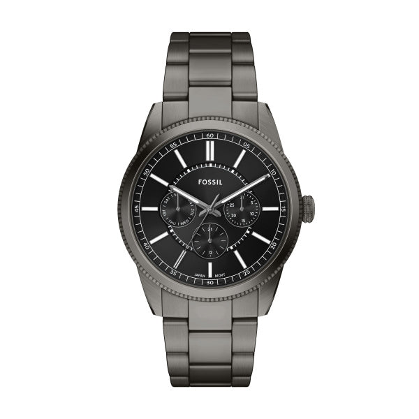 Montre homme Fossil Pearson FS6136 – cadran noir bracelet acier inoxydable anthracite – vue de face