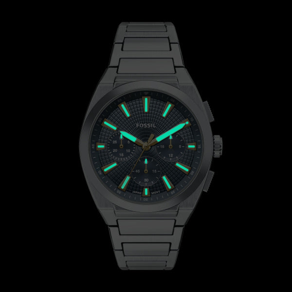 Montre homme Fossil Everett FS6154 – cadran bleu bracelet acier inoxydable argenté – vue 5
