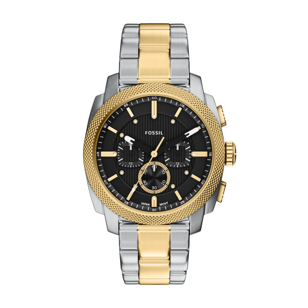 Montre homme Fossil Machine FS6159 – cadran noir bracelet acier inoxydable bicolore – vue de face